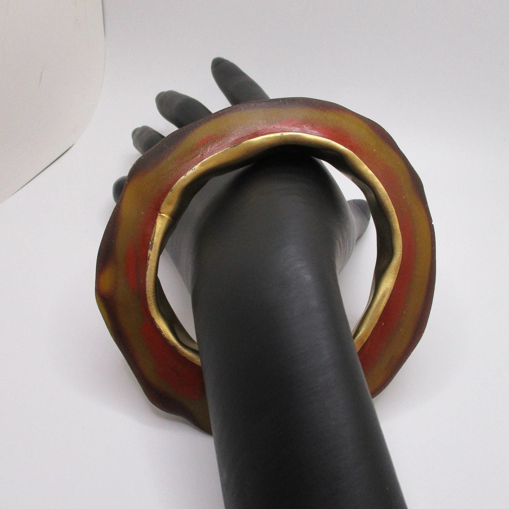 Vintage David Urso Natural Tone Boho Earthy Goldplated Chunky Bangle Bracelet